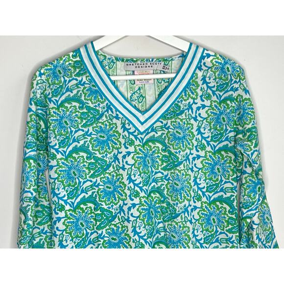 Gretchen Scott O'Keefe V-Neck Floral Printed Tunic Teal Green Women's Size XS - Picture 3 of 8